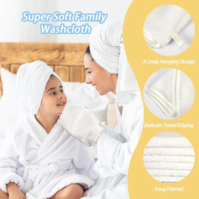 Phogary 6 PACK FLANNEL FACE CLOTHS FACE BODY WASH CLOTH, SUPER ABSORBENT & SOFT FACIAL MITTS, REUSABLE MAKEUP REMOVER WASH GLOVES BATH MITT, WHITE TOWEL SMALL HAND TOWELS-13X20CM - Image 4